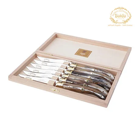 Set 6 Coltelli Laguiole bistecca in corno biondo
